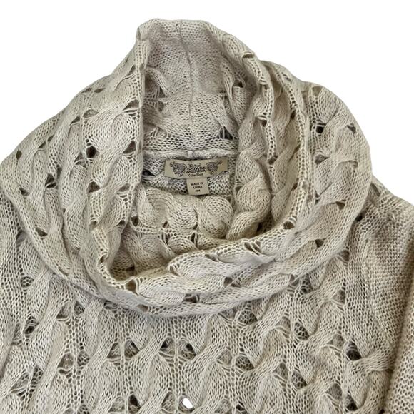 Nine West Sz M Tan Open Cable-knit Cowl Neck Sweater With Bell Sleeves Fairy - Picture 12 of 16